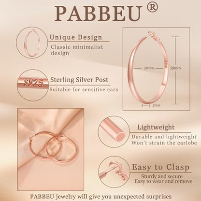 925 Sterling Silver Hoop Earrings Hypoallergenic Large Thin Hoops Earring | Lightweight Big Silver Hoops Hypoallergenic Large Hoop Earring for Women Sensitive Ears Oversize Hoops 30/40/50/60/70mm - color: 50mm Rose Gold