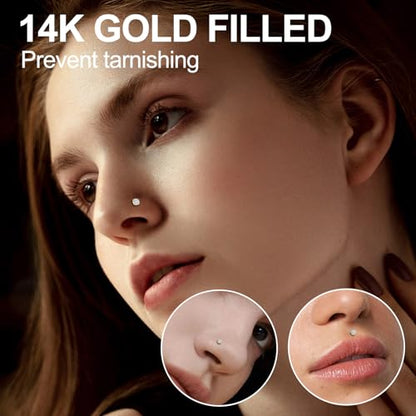 20G/18G Nose Studs Stainless Steel Nose Piercing Nose Ring Set I L S Shape Body Piercing Nose Hoop Ring for Women Men - color: D-12PC-Gold