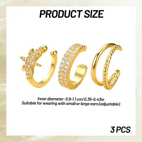 Ear Cuff Gold Earrings for Women Non Piercing Fashion Dainty Ear Cuff Set | Ear Cuff Earrings for Women Non Piercing 14K Gold Plated Ear Cuffs for Non Pierced Ears Hypoallergenic Cute Dainty Clip on Ea