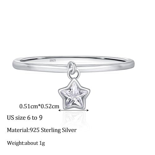 XAYAH Graduation Gifts 925 Sterling Silver Dainty Star Dangle Promise Ring for Women CZ Crystal Dangling Charm Stacking Ring Statement Engagement Rings Wedding Band Minimalist Birthday Jewelry Gifts - size: 8