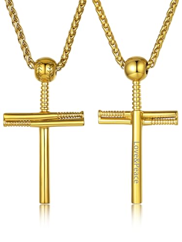 GOLDCHIC JEWELRY Sport Necklaces for Men Teen, Football Baseball Soccer Basketball Softball Necklaces with Stainless Steel Chain Athlete Jewelry Sports Fan Gift - color: Baseball Cross-Gold, style: Personalised Engraving