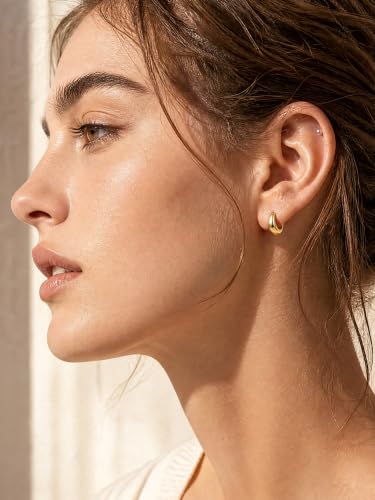 Bestyle Gold Huggies Earrings for Women Hypoallergenic 925 Sterling Silver Post Huggie Hoop Earrings Thick Lightweight Small Hoop Earrings 8/10/12/14mm - color: Gold, size: 8mm