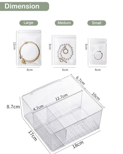 2 Pack 4 In 1 Acrylic Jewelry Organizers and Storage with 120 Portable Anti Tarnish Jewelry Bags, Clear Jewelry Box Organizer, Travel Jewelry Case for Earrings/Rings/Necklaces for Women Girls - style: 4-in-1 Jewelry Box-2 Pack