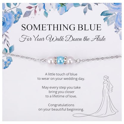 Ralukiia Something Blue Anklet for Bride, Walk Down the Aisle Anklet, Wedding Day Foot Jewelry, Something Blue Wedding Gifts for Bride, Bridal Ankle Bracelet, Bridal Shower Gift - color: 3 Pearls