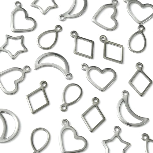 8-64Pcs Silver Goldern Color Heart Pendants Charms 10 Styles Heart Stainless Steel Metal Charms for Jewelry Making Crafting Necklaces Bracelets Earrings Keychains Birthday Gift - color: Silver 5 Shapes-60 pcs