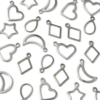 8-64Pcs Silver Goldern Color Heart Pendants Charms 10 Styles Heart Stainless Steel Metal Charms for Jewelry Making Crafting Necklaces Bracelets Earrings Keychains Birthday Gift - color: Silver 5 Shapes-60 pcs