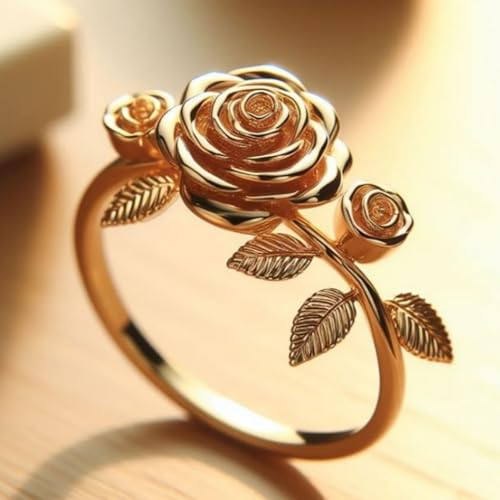 Vintage Rose Flower Band Romantic Floral Statement Ring for Women | Daily Wear, Office, Work, Business Casual, Everyday Outfit, Stackable Wear, Casual Outing - color: Gold Color