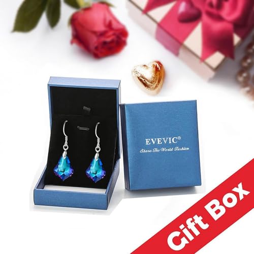 Austrian Crystal Baroque Drop Dangle Earrings for Women 925 Sterling Silver Hook Hypoallergenic Jewelry - color: Bermuda Blue