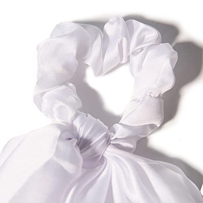 3PCS Hair Scarf Scruncheis for Women Knotted Bow Hair Ties Elastic Bands Satin Hair Ribbon Scrunchy Red Ponytail Holder for Women and Girls (Black White Gray) - color: Black White Gray