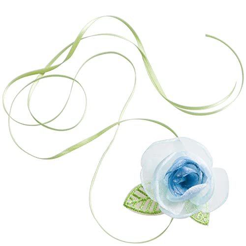 Black Choker Camellia Flower Lace-up Necklace For Women - color: Blue foliage flowers