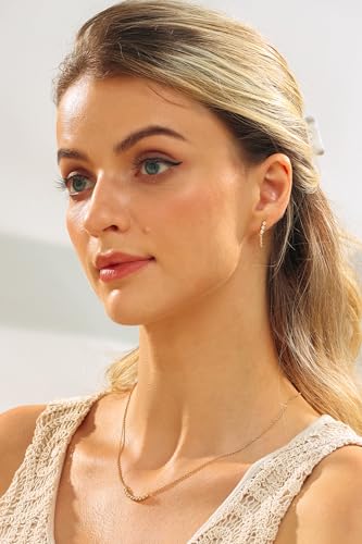 Round Huggie Ear Cuff Gold Earrings for Women | 18K Gold Plated Cubic Zirconia Sparkling | Clip On Cartilage| Simulated Diamond Bezel-Set CZ Huggie Hoop Earrings - color: Drop Chain - Yellow Gold