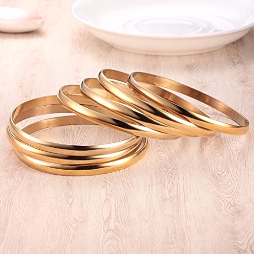 Castillna 14K Gold Plated Gold Bangle Bracelets for Women Christmas Birthday Gifts, Set of 7 Pieces - style: 9 inches，Size L ~ XL
