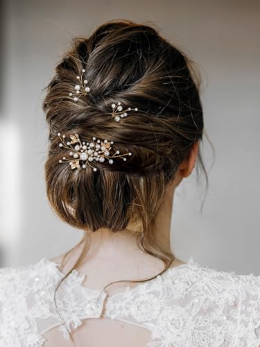 SWEETV Bridal Wedding Hair Accessories Set of 7, Pearl Wedding Hair Comb Rhinestone HairPins Leaf HairPieces Elegant Bridal Headpieces Accessories for Brides Bridesmaids Women Girls