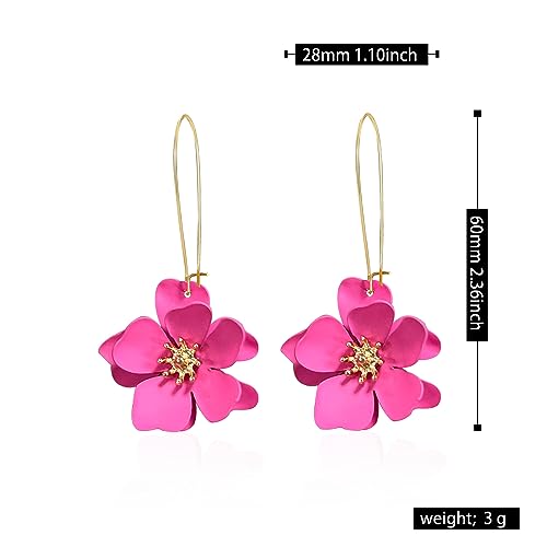 Bohemian Daisy Flower Matte Floral Long Petal Drop Dangle Earrings Layered Tiered for Women Chic Boho Wedding Jewelry - color: Hot Red