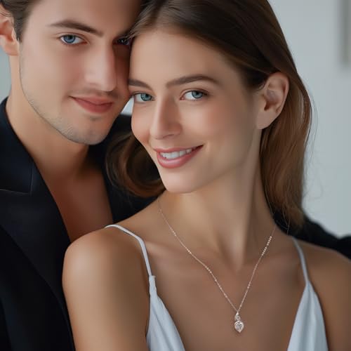 ANDSO Heart Moissanite Necklaces Birthday Jewelry Gifts for Women | S925 Silver /Gold Plating Birthstone Necklace, Ideal Anniversary Christmas Valentine Present for Mom Wife Her Girlfriend - style: Silver-2 Carat