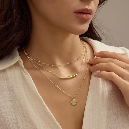 Initial Necklaces for Women Trendy, Stackable Dainty 14k Gold Plated Layered Necklace A-Z Letter Pendant Personized Name Neaklace Satellite Chain Gold Jewelry Set Gifts for Women - color: J