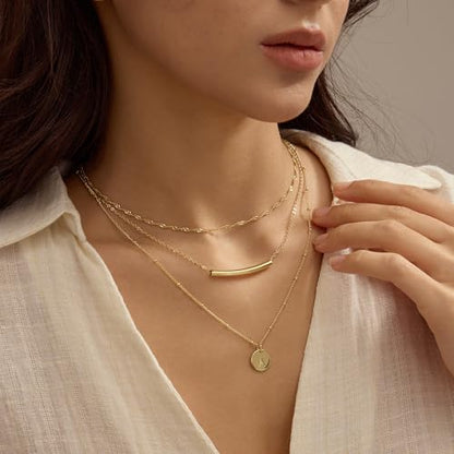 Initial Necklaces for Women Trendy, Stackable Dainty 14k Gold Plated Layered Necklace A-Z Letter Pendant Personized Name Neaklace Satellite Chain Gold Jewelry Set Gifts for Women - color: J