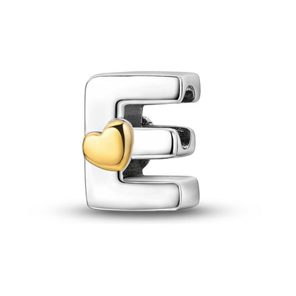 Women 925 Sterling Silver Charms A-Z Heart Letters Beads Pendant for Bracelets Women Fit Pandora Bracelets Hypoallergenic Beads - color: E