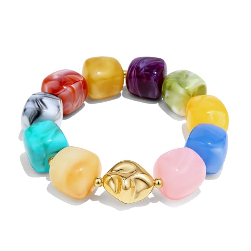 Chunky Beaded Bracelet for Women-Boho Bold Acrylic Resin Stretch Bracelets Trendy Summer Beach Elastic Bangle Vacation Jewelry Accessories - color: Style 2-Colorful