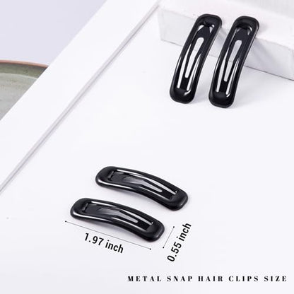 20 PCS Small Rectangle Hair Barrettes For Women Non Slips Snap Clips For Thin Fine Hair,Bright Black,1.97 x 0.55Inch - color: Bright Black