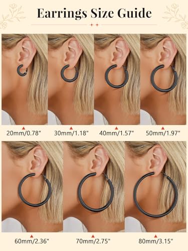 FaithHeart Silver/Black/Gold Stainless Steel Chunky Hoop Earrings for Women | Hypoallergenic Lightweight Hoop Earrings, Trendy Statement Thick Hoop, 20/30/40/50/60/70/80mm - color: Black, size: 20mm