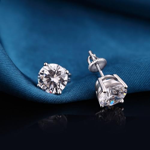 Jiamiaoi Stud Earrings Screw Back Sterling Silver Cubic Zirconia Stud Earrings Set 4 Millimeters-8 Millimeters Nickle Free Hypoallergenic Earring Studs - color: A-Round Cut White, size: 6mm
