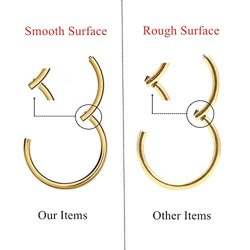 MissNity 316L Surgical Steel Hinged Nose Rings Hoop 20G 18G 16G 14G, Diameter 6mm to 10mm, Color Gold - Rose Gold - Silver - Black - Rainbow - color: A01: gold - 1pc
