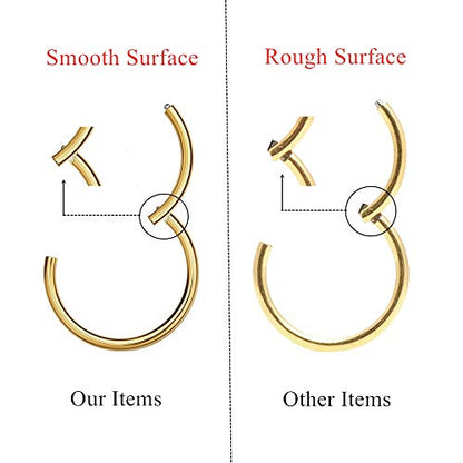 MissNity 316L Surgical Steel Hinged Nose Rings Hoop 20G 18G 16G 14G, Diameter 6mm to 10mm, Color Gold - Rose Gold - Silver - Black - Rainbow - color: A01: gold - 1pc