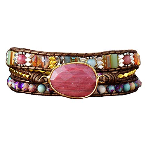 Handmade Boho Wrap Bracelets Natural Turquoise Crystal Stone Variety Beaded Strand Bracelet - color: Red Agate