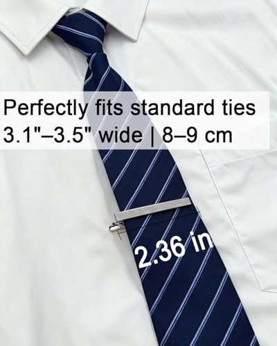 Brush Tie Clips for Men Gold Silver Black, Oahcizelm 2.36in Tie Bar & Pin | Solid Brass Tie Clips with Gift Box. Men's Accessories ideal for Business, Wedding, Formal Event, Husband, Boyfriend, Father - style: Silver