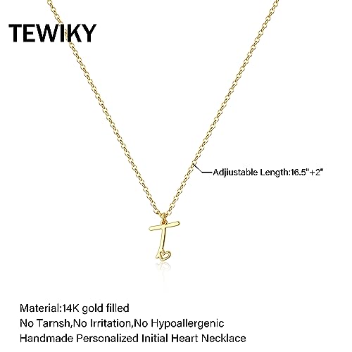 Tewiky Initial Necklace for Women-14k Gold Plated Dainty Letter Necklaces | Trendy Cute Custom Personalized Monogram Necklaces - color: gold, style: T