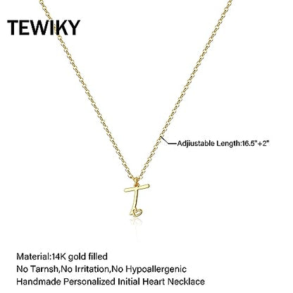 Tewiky Initial Necklace for Women-14k Gold Plated Dainty Letter Necklaces | Trendy Cute Custom Personalized Monogram Necklaces - color: gold, style: T