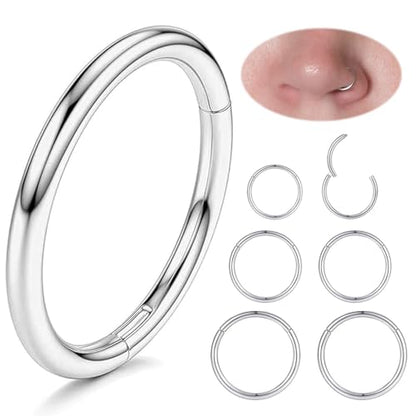 Nose Rings 20G 18G 16G 316L Surgical Steel Hinged Clicker Segment Nose Hoop Helix Cartilage Daith Tragus Sleeper Earrings Body Lip Piercing Jewelry for Women Men 6mm 7mm 8mm 10mm 12mm - style: 04:Silver-20G*6/8/10mm(6pcs)