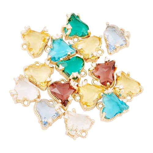Beadthoven 15pcs Brass Micro Pave Cubic Zirconia Heart Charms Glass Crystal Love Heart Dangle Charms Colorful Faceted Rhinestone Pendants for Valentine’s Day DIY Necklace Bracelet Jewelry Making - color: Faceted Heart