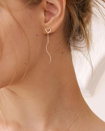 Dangle Earrings for Women - 14K Gold/White Gold/Rose Gold Plated Butterfly Heart Star Hoop Chain Long Tassel Cubic Zirconia CZ Dangle Earrings - color: gold heart