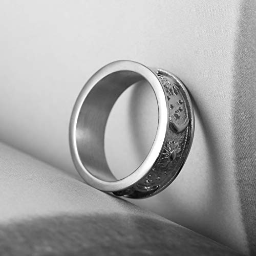 HZMAN 8mm Moon Star Sun Statement Ring Stainless Steel Boho Jewelry for Women Men - color: Steel Color