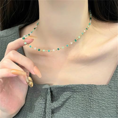 Pearl Beaded Lariat Necklace for Women Trendy Fashion Accessories Boho Jewelry Gift - color: E-green beaded Necklace