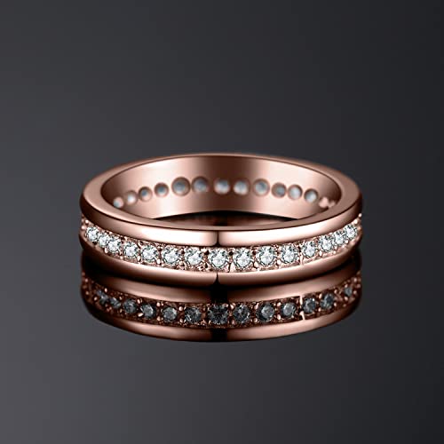 JewelryPalace Cubic Zirconia Eternity Wedding Bands For Women, 14K Yellow Rose Gold Plated 925 Sterling Silver Anniversary Promise Rings for Her, CZ Simulated Diamond Wedding Ring Jewelry Channel Set - color: 3-Rose Gold Plated
