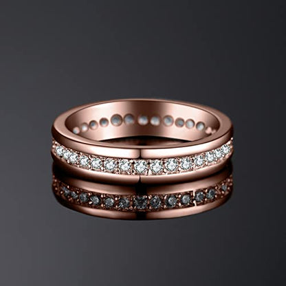 JewelryPalace Cubic Zirconia Eternity Wedding Bands For Women, 14K Yellow Rose Gold Plated 925 Sterling Silver Anniversary Promise Rings for Her, CZ Simulated Diamond Wedding Ring Jewelry Channel Set - color: 3-Rose Gold Plated