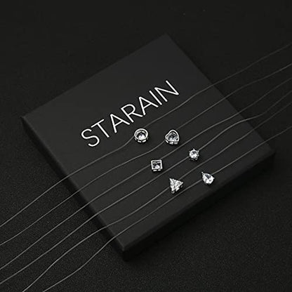 Starain 8 Pcs Fishing Line Necklace for Women Single Moon Star Cubic Zircon Pendant Choker Necklace Set - color: White
