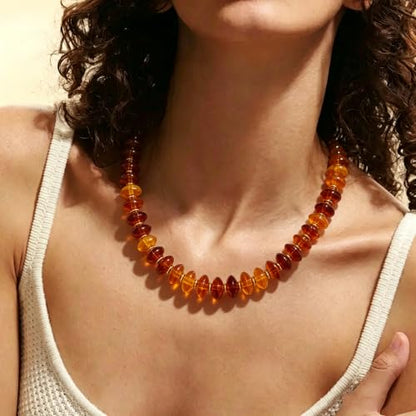 Resin Chunky Beaded Necklace for Women,Vacation Jewelry | Acrylic Beads,Boho Summer Beach Handmade Jewelry,Trendy Bold Statement Beaded Necklace,Birthday Gift for Women - color: Amber