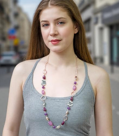 Long Gold Boho Necklaces for Women Beaded Statement Chain Long Necklace Gold Costume Jewelry Birthday Gifts for Her - color: 93-Purple