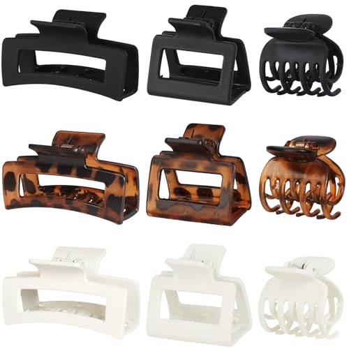 CHANDAT Medium Hair Clips Set for Women - 3Styles, 9PCS - Deep Leopard | Rectangle Hair Clips for Thick Hair, Square Claw Clips for Thin Hair, Non-Slip Strong Hold, Matte Hair Accessories - color: Deep Leopard