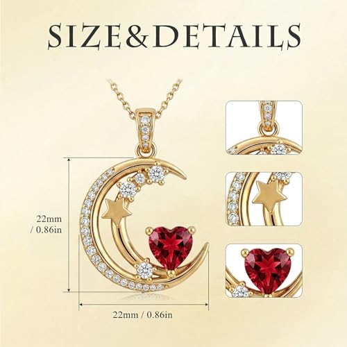 Midari 18K Gold Moon Star Necklace Moon Star Pendant Necklace with 12 Months Birthstones Moons Jewelry Gifts for Women Mom Her - color: 01-January