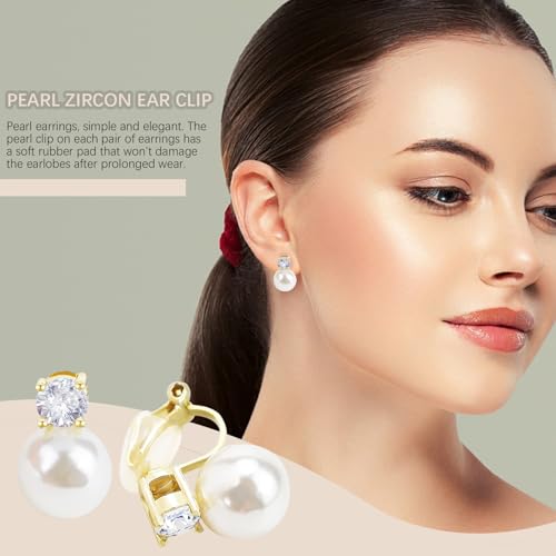 Gold Plated Pearl Clip on Earrings for Women, Non Pierced Earrings Ear Clips Jewelry for Wedding Bridal Gifts