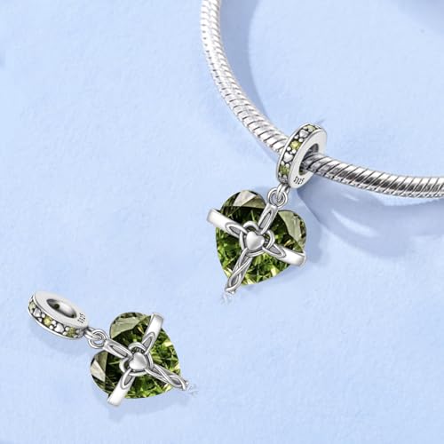LNQOBU Birthstone Charm for Bracelets,925 Sterling Silve Heart Dangle Charms for Pandora Bracelets - color: H-August