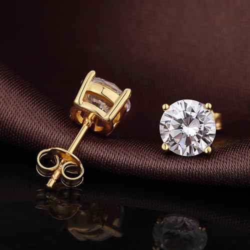 Sparkling 925 Sterling Silver Round Cut 5A+ Cubic Zirconia CZ Stud Earrings Hypoallergenic Earrings for Women/Men 4MM-8MM - color: C: yellow, size: 7mm