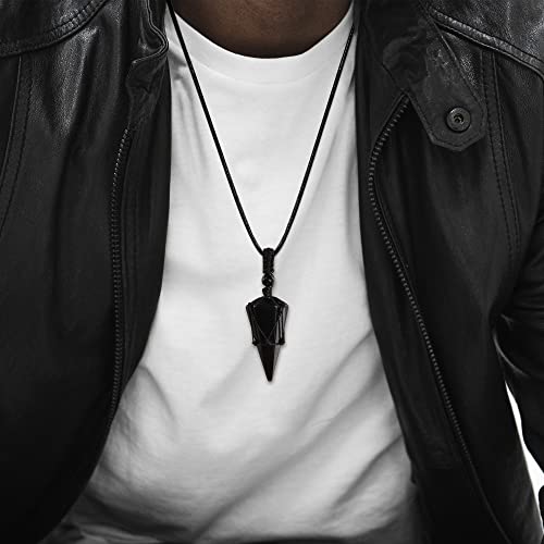Top Plaza Mens Necklace, Crystal Gemstone Protection Pendant Necklace | Healing Crystals Necklace for Men Adjustable 6 Facet Pointed Necklace Energy Natural Quartz Protect Jewelry Gifts - color: Black - Black Obsidian