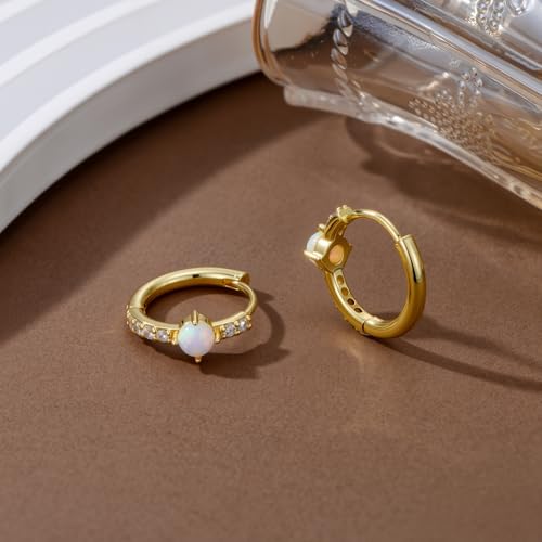 14K Gold Earrings for Women Opal Huggie Hoop Earrings Dainty Hypoallergenic 20mm Earrings Jewelry Gift