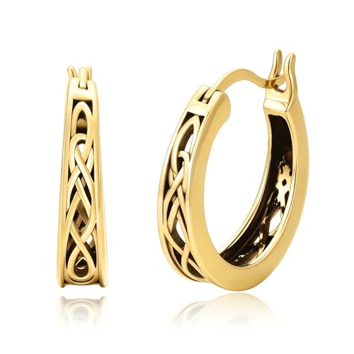 14K Gold Earrings for Women Gold Filigree/Celtic Huggie Earrings Jewelry Easter Mothers Day Gifts for Mom Girlfriend - style: Celtic-A